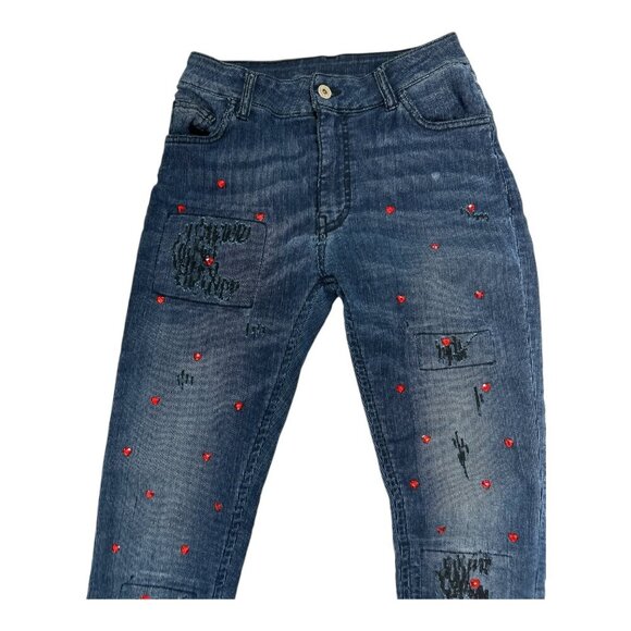 Vtg ATOS LOMBARDINI Women's Skinny Jeans Encrusted Hearts Size 27 Made in Italy - Picture 1 of 10